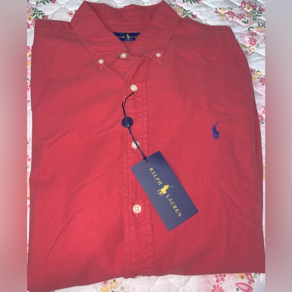 Brand New w/ Tag Men’s Ralph Lauren Long Sleeve Button Down Shirt Red Size Large - Picture 1 of 4